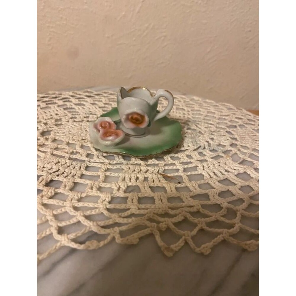 Vintage Miniature Porcelain Teacup and Saucer Set - Made in Japan Mid-Century 3D